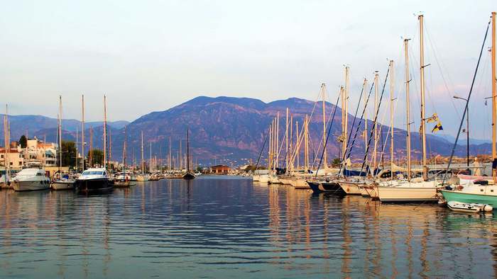 Port with sailboats in Kalamata